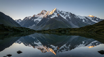 Tranquil Mountain Lake Under a Vibrant Sunrise Sky