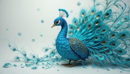 Stunning Teal Peacock with Ornate Feathers Artistic Digital Rendering