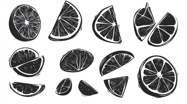 Citrus slices graphic design, hand drawn style, fruit background for food related print design