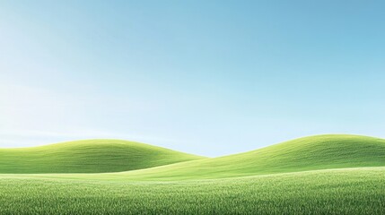Serene rolling green hills under a clear blue sky, idyllic landscape, nature background, perfect for travel brochures
