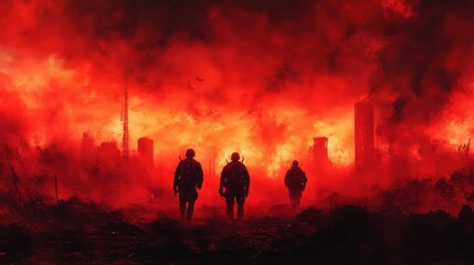 Fototapeta premium silhouettes of fire fighter during fire in the city