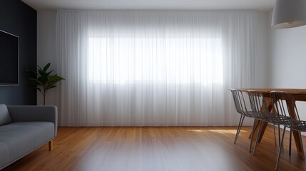 Fototapeta premium Modern Minimalist Living Room with Bright Natural Light and Curtains