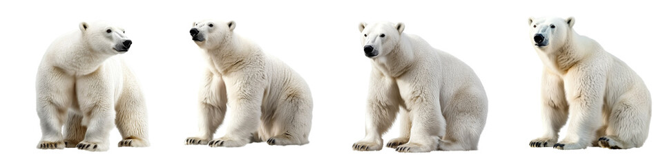 set of A white polar bear, full body, a polar bear full body, a white polar bear full body, a white polar bear with full body in the snow, a polar bear, on a transparent backgrounds
