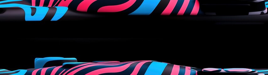 Obraz premium Vibrant Contemporary Abstract Design with Pink and Blue Curved Patterns on Dark Background