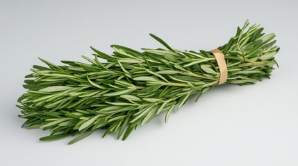 Fresh rosemary sprig bundle, studio shot, gray background, cooking ingredient