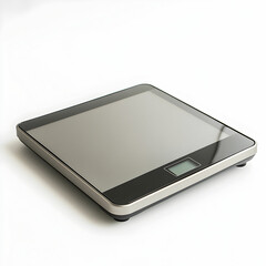 A sleek, modern digital weigh scale with a clear display, isolated on a white background, showcasing its minimalistic design