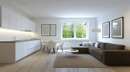 Fototapeta premium Modern Minimalist Living Room with Natural Light and Neutral Tones
