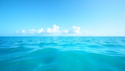 Obraz premium A wide-angle shot captures a serene seascape under a clear blue sky dotted with wispy clouds