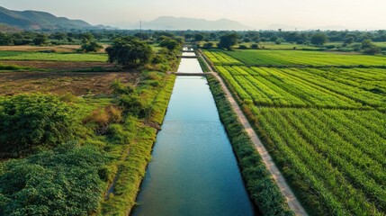 Naklejka premium Modern irrigation canal system providing water