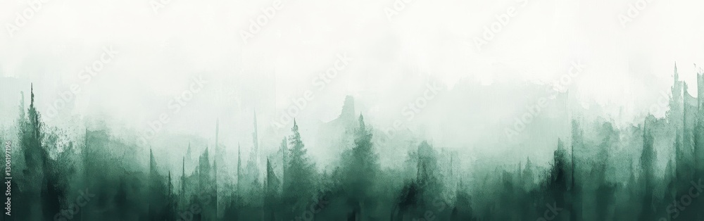 Poster Elegant gradient of pencil strokes showcasing a serene forest landscape at dawn with mist enveloping the trees