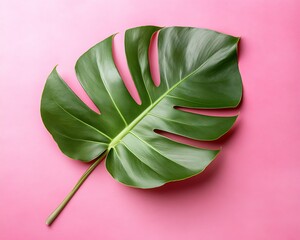 Monstera leaf on pink ground