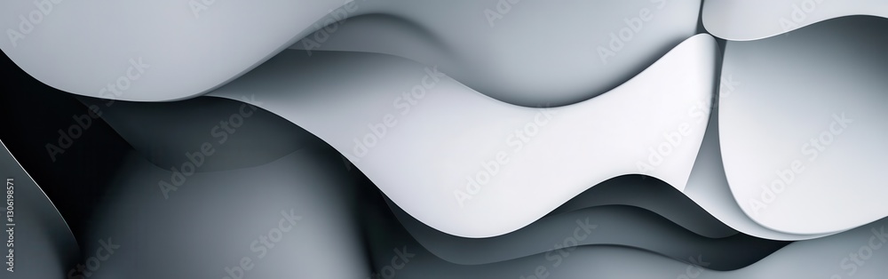 Poster abstract monochrome pattern showcasing flowing curves in muted gray tones with gentle depth and text