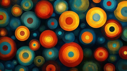 Vibrant abstract circles joyfully arranged warm color palette. AI Generated