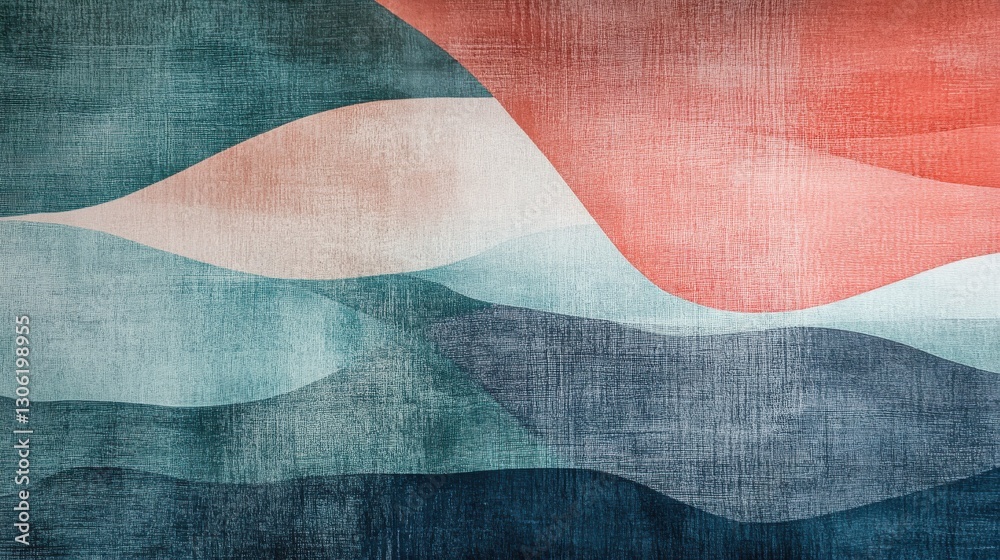 Poster Muted abstract artwork features faint pencil strokes and dashed lines in soft colors creating fluid wave-like forms
