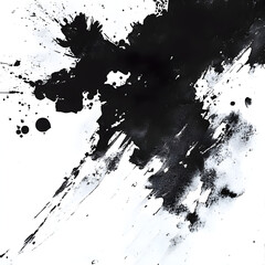 Abstract Black Ink Splatter Painting on White Background
