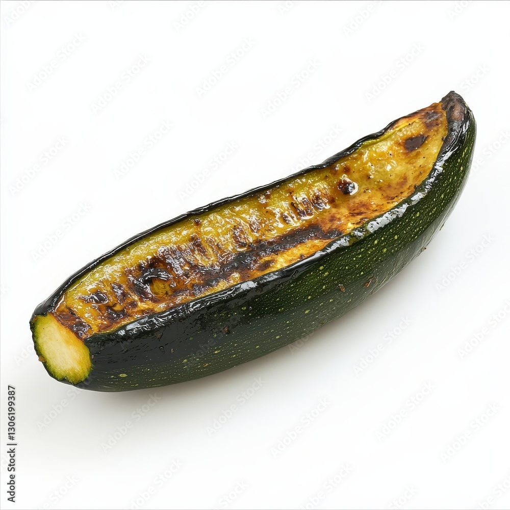 Poster roasted zucchini wedge with charred surface on a clean background