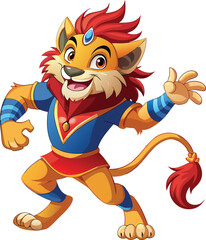 Dancing lion mascot character 3d disney cartoon style sticker vector design