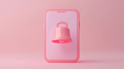 Pink Notification Bell Icon on a Smartphone with Soft Background