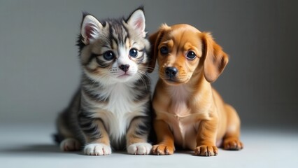 Adorable Kitten and Puppy Posing Together A Sweet Study in Youthful Companionship