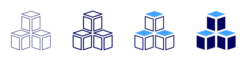 Cubes icon in 4 different styles. Thin Line, Line, Bold Line, Duotone. Duotone style. Editable stroke