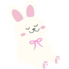Cute Sleeping Kawaii Easter Bunny with Pink Bow – Pastel Spring Illustration