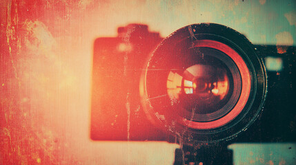 Obraz premium a camera lens, bathed in bright, golden light.