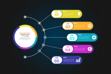 Infographic dark blue element, business technology digital communication template, ai artificial intelligence creative illustration element, banner poster cover pattern graphic vector.