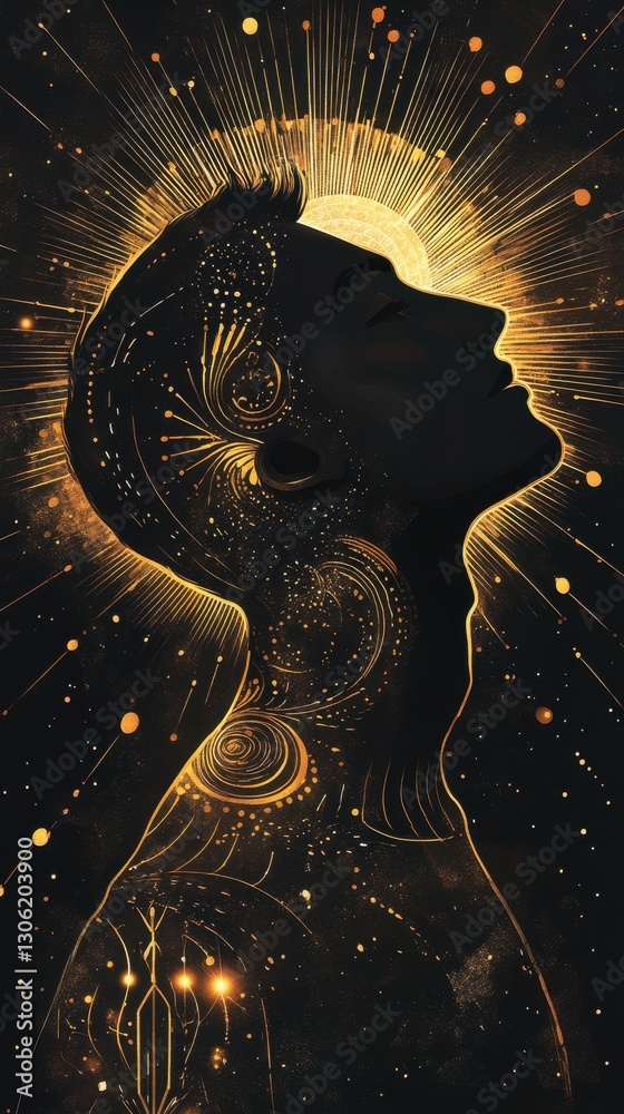 Leinwandbilder mystical profile of a man adorned with cosmic patterns and a radiant aura representing enlightenment
