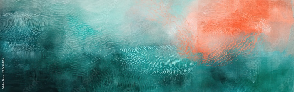 Fototapete echoes of teal and coral blend in soft strokes creating an ethereal atmosphere in an abstract compos