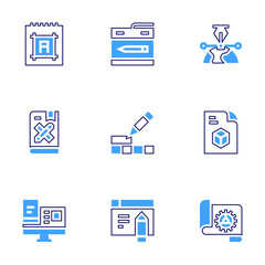 Design icon set. Bold line style. Duotone colors. Editable stroke. build, document, design , responsive design , web design , brand, graphic tablet