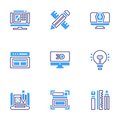 Design icon set. Bold line style. Duotone colors. Editable stroke. computer, idea , design tool, web design , design , wireframe