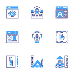 Design icon set. Bold line style. Duotone colors. Editable stroke. logo, design , house design, design tools, web design , visual design, graphic design