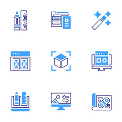 Design icon set. Bold line style. Duotone colors. Editable stroke. magic wand, photo editing, design , 3d design , web design , graphic design