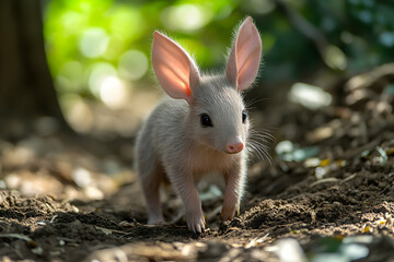 Fototapeta premium Delightful Wildlife Photography Captures an Adorable Young Aardvark Posing Naturally in the Forest