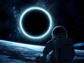 Astronaut Gazing At A Black Hole In Space An Illustration Wallpaper