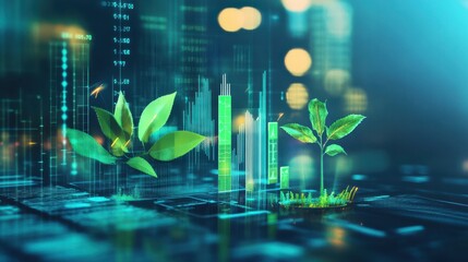 Dynamic visualization of financial growth metrics showcasing green elements