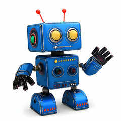 Fototapeta premium Cartoon 3D Illustration Of A Blue Robot Waving Hand On White