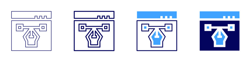 Design process flow icon in 4 different styles. Thin Line, Line, Bold Line, Duotone. Duotone style. Editable stroke