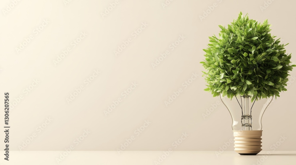 Aufkleber Light bulb creatively transforms into a tree design, reflecting the blend of innovation and nature with an open space for text on the left side
