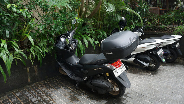Nusa Dua, Bali . Indonesia - - January 10, 2025: Scooter Yamaha NMAX 155 model 2020. The scooter is parked at Nusa Dua, Bali . Indonesia