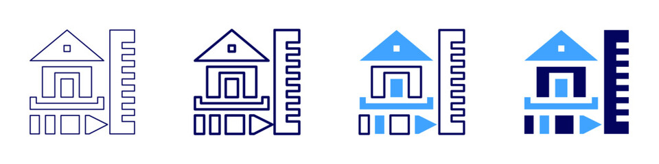 House design icon in 4 different styles. Thin Line, Line, Bold Line, Duotone. Duotone style. Editable stroke