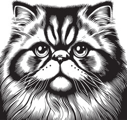 Persian cat vector in black and white