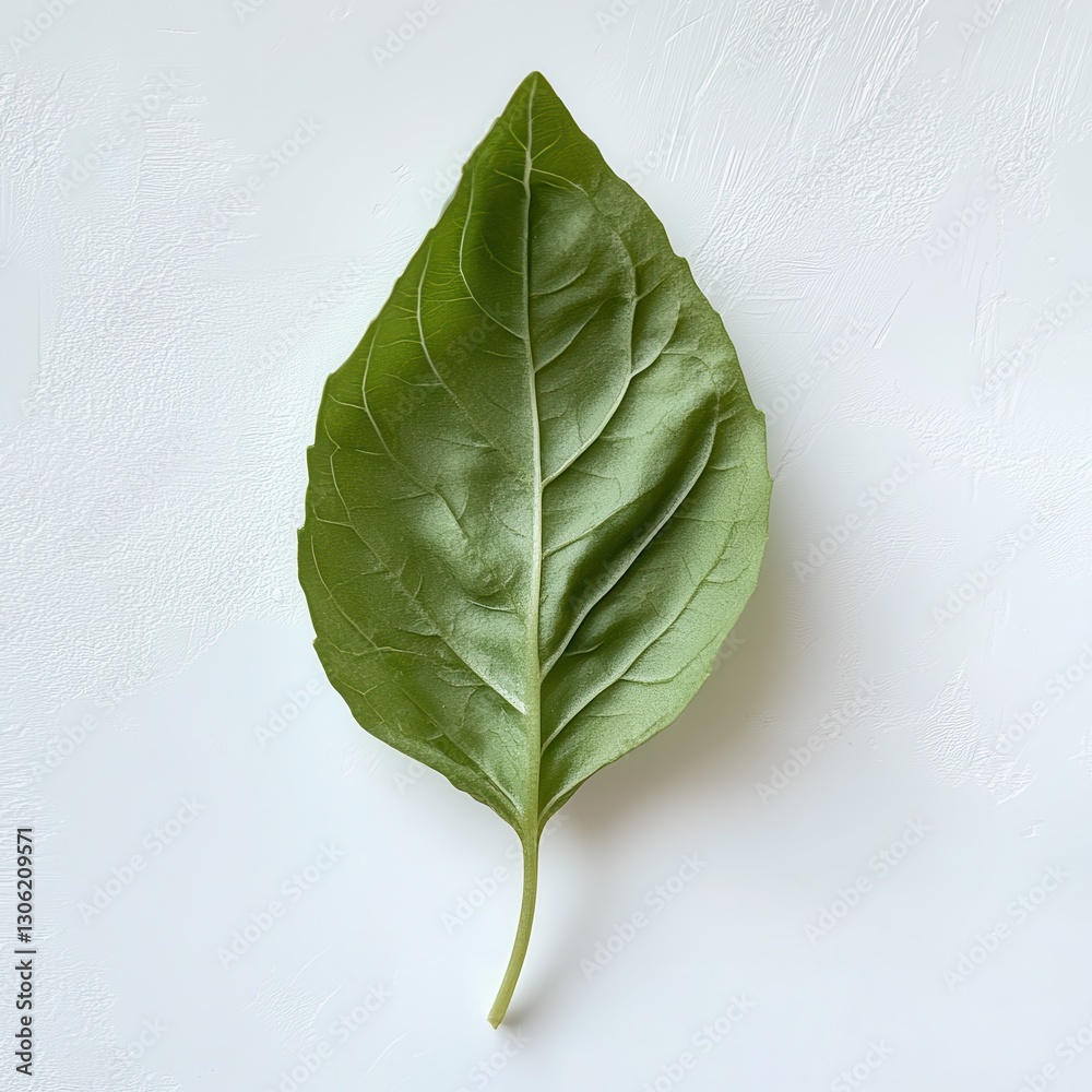 Poster fresh basil leaf on a light background showcasing vibrant green color and smooth surface