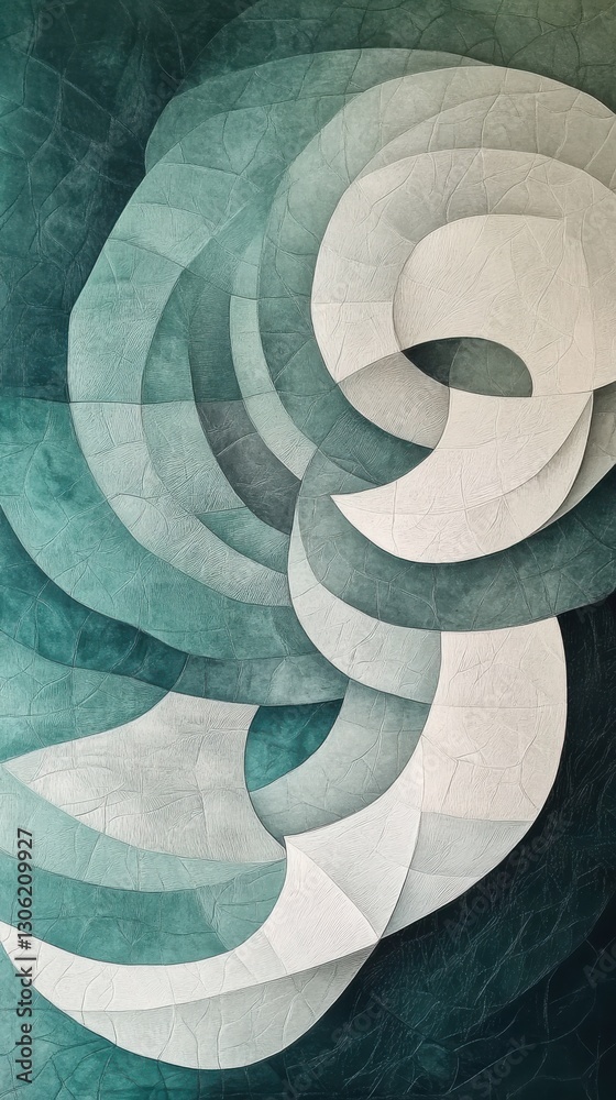 Poster soothing abstract geometric design showcasing flowing shapes and soft textures in harmonious green a