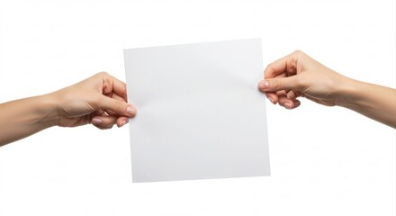 Obraz premium Hands holding blank sheet of paper.
