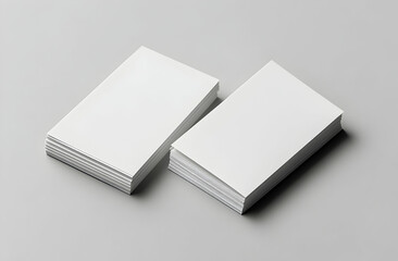 Fototapeta premium Elegant presentation of two stacks of textured white cards on gray background
