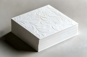 Elegant white business cards with embossed floral design for professional networking