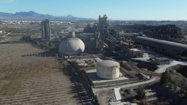 Flying along a huge cement manufacturing plant. San Vicente del Raspeig, Spain.