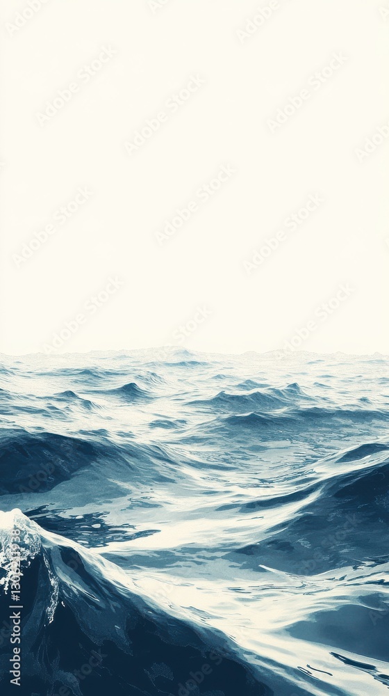 Poster halftone design showcasing the beauty of ocean waves transitioning from deep blue to light hues in a