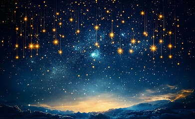 Fototapeta premium Enchanting celestial landscape with stars and clouds in a gradient sky